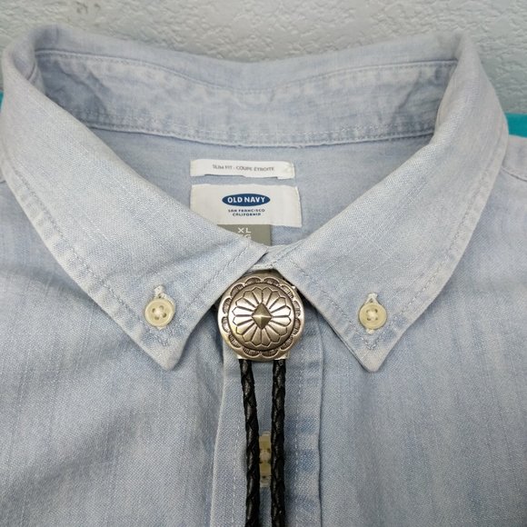 Silver Antique Bolo Tie w Genuine Leather Cord Wedding Necktie Western Necklace - Picture 1 of 8
